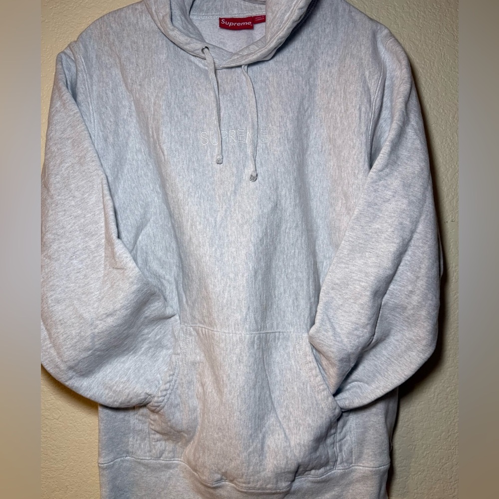 Supreme Light Gray Tonal Logo Hoodie for Men